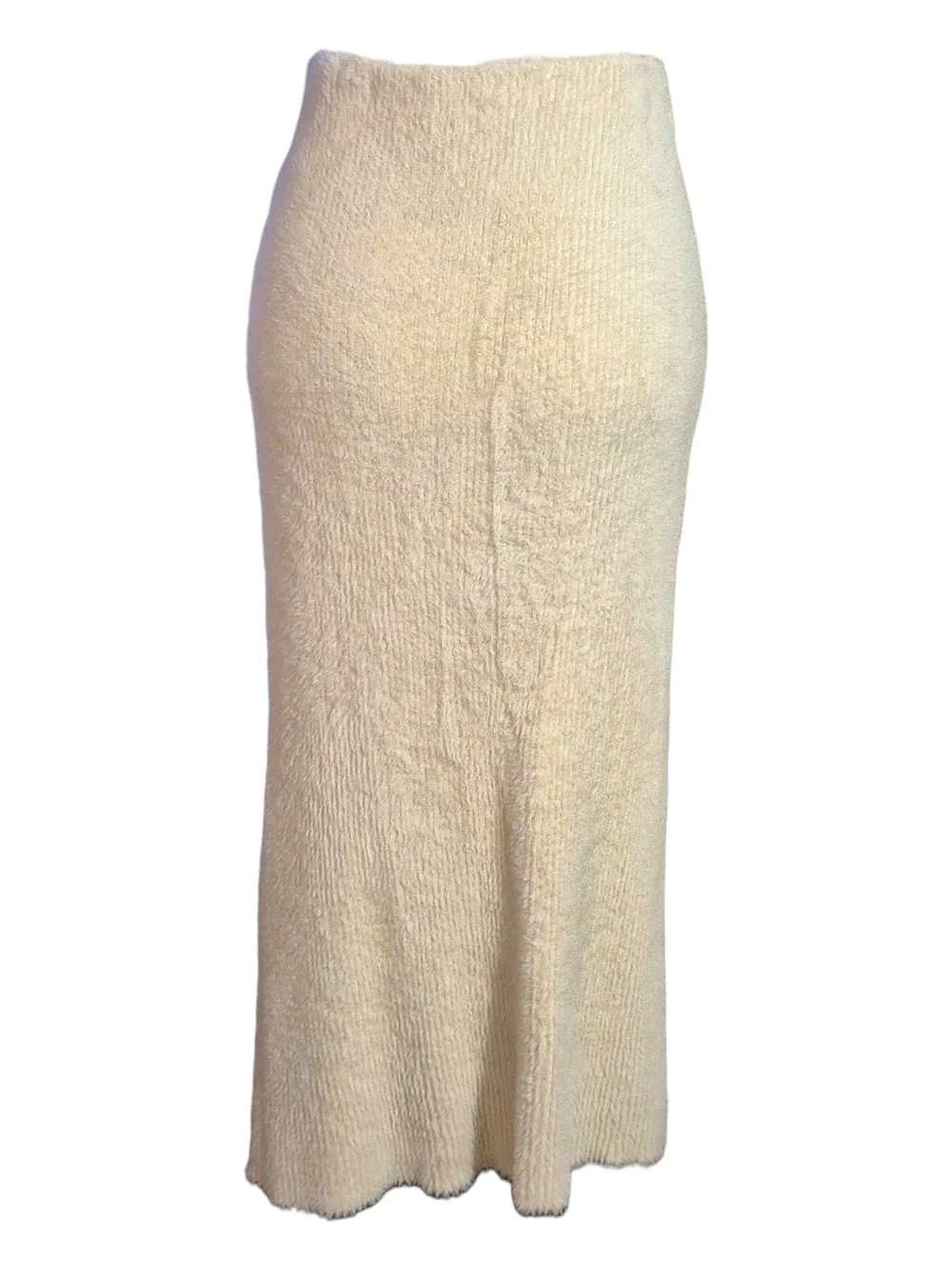 Express Fuzzy Fur Midi Ivory Pencil Skirt Sz L